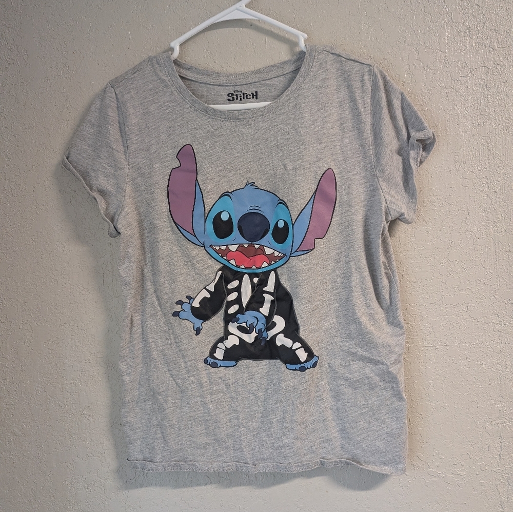 Disney Stitch Top M Gray Skeleton Halloween NWOT Kidcore Twee Novelty Fun